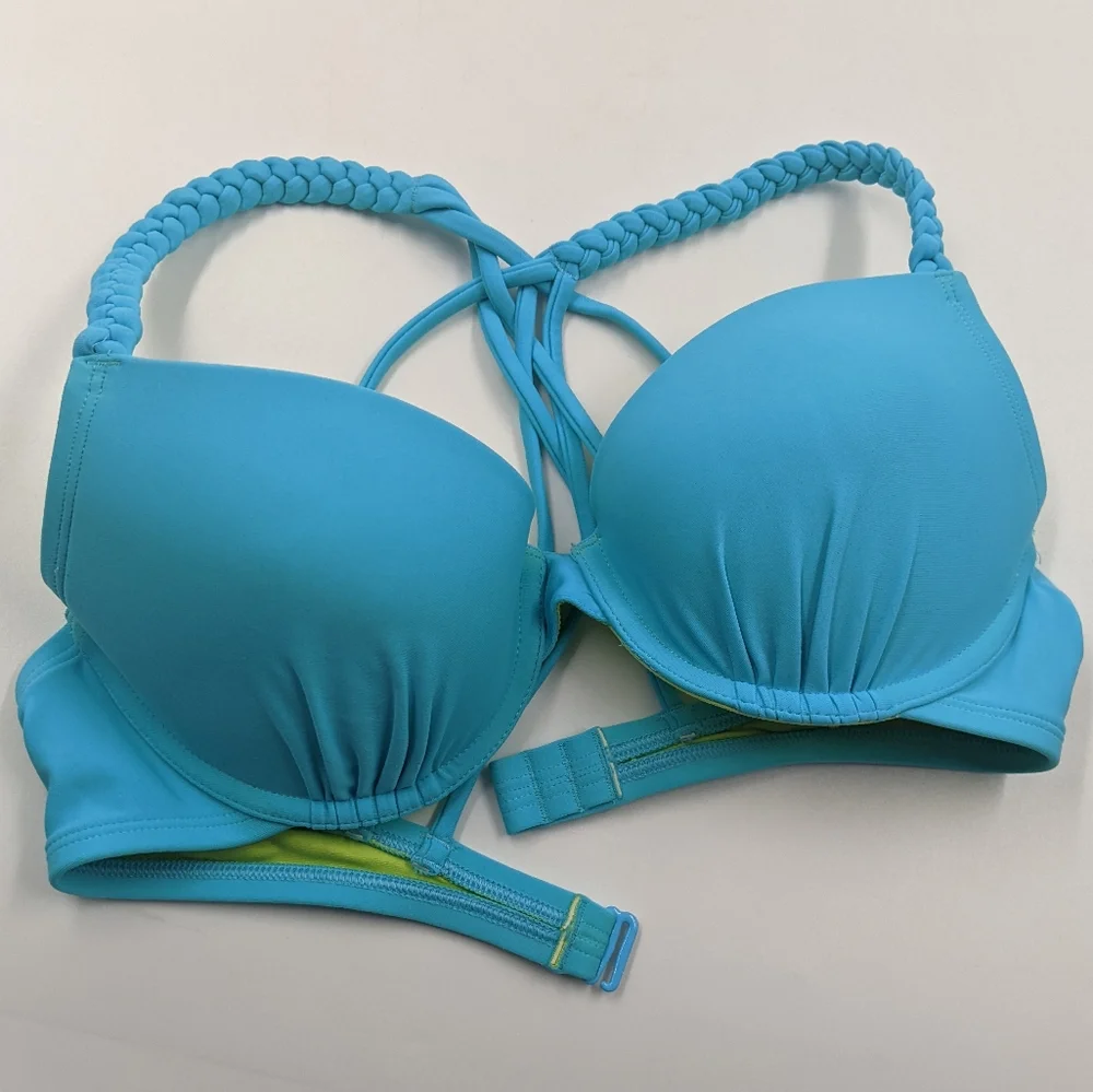 AERIE Bridget Braided Strappy Back Push Up Underwire Bikini Top Sz 34 C
